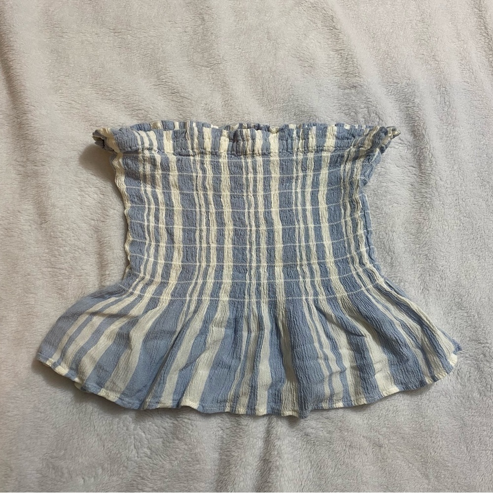 5️⃣ for $25 American Eagle Cropped Striped Tube Top Strapless Blue and White XS